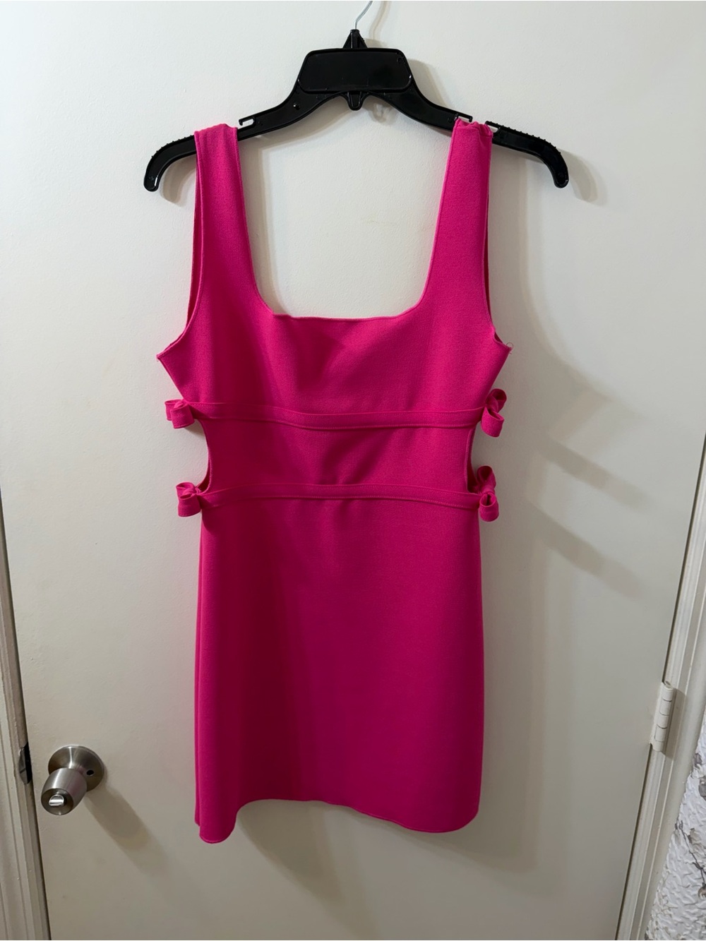 Zara Hot Pink Sleeveless Mini Dress with Side Knot Details